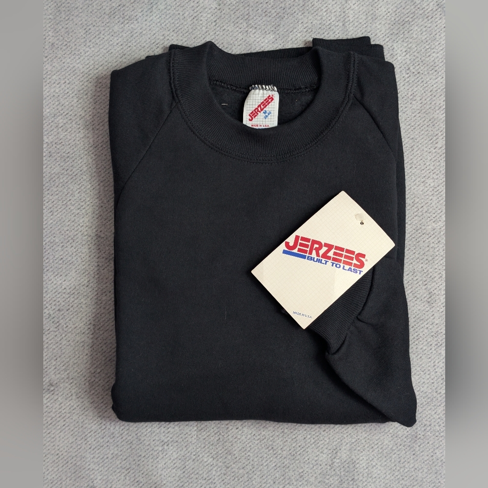 Vintage 70's Russell Jerzees USA Black RAGLAN 50/50 Athletic Sweatshirt M 35-40